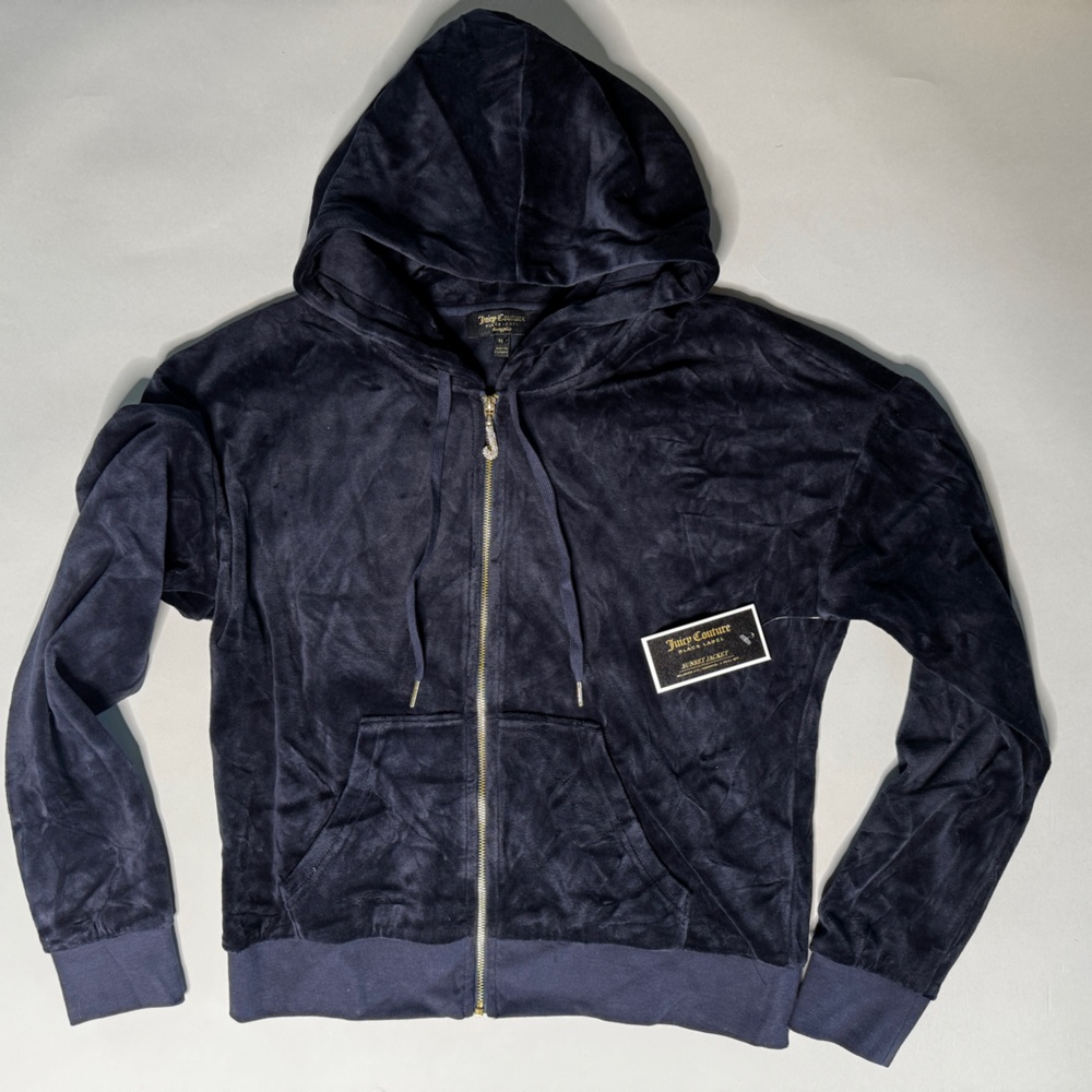 Juicy Couture Regal Navy Blue Velour Zip-up Hoodie Jacket size Medium NEW!
